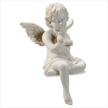 SITTING CHERUB WITH BIRD
