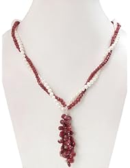2 Strands Natural Ruby & Fresh Water Pearl Drops Beaded Designer Twisted Necklace