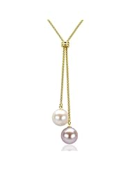 18k Yellow Gold over Sterling Silver with 10-11mm Multi Colored Perfect Round Cultured Freshwater Pearl High Luster as a Pendant in 16" Chain Necklace.