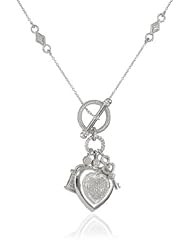 Sterling Silver Heart, Lock and Key Toggle Charm Diamond Pendant Necklace (1/5 Cttw, I-J Color, 12-I3 Clarity), 18"