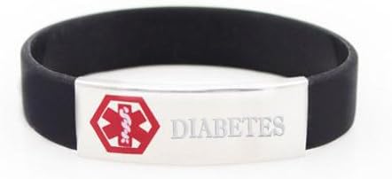 Child/Adult Diabetes Silicone-Stainless Slim Medical Bracelet (6" Child, Black)