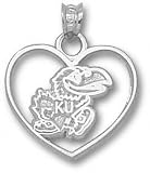 Kansas Jayhawks Solid Sterling Silver Jayhawk Heart Pendant