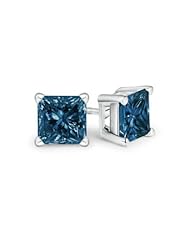 2 ct Enhanced Solitaire Blue Diamond Stud Earrings in White Gold Quality Best