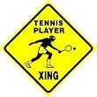 TENNIS PLAYER CROSSING sign * sport caution