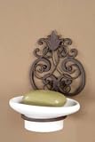 Rusty Cast Iron Style and Ceramic Wall Mounted, Vintage Style Scrolls Soap Dish