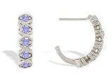 14K White Gold Genuine Round Tanzanite Hoop Earrings