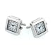 Search : Silver plated square working quartz watch cufflinks with presentation box.