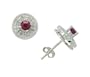 14k White Gold Four Prong 3.5mm Round Ruby w/ Diamond Accent (H-SI2 0.08ctw) Stud Earrings