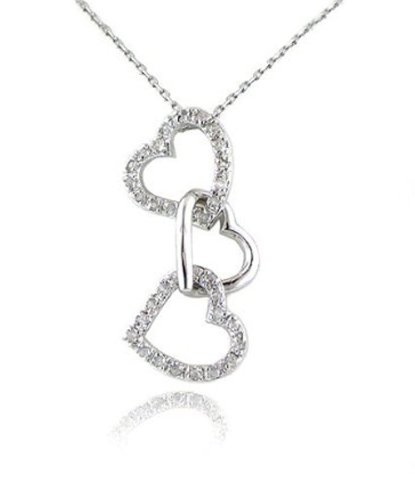 Sterling Silver & White Sapphire 3-Heart Drop Pendant with 18 Chain