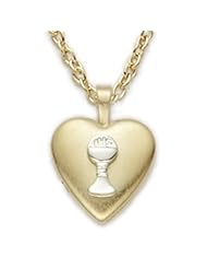 24K Gold Over .925 Sterling Silver 2-Tone Locket with Chalice Childrens Religious Jewelry First Communion Gifts Gift Boxed w/Chain Necklace 18" Length Gift Boxed
