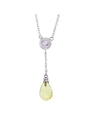 14k White gold Diamond and Lemon Topaz lariat pendant necklace