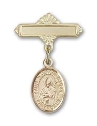 14K Gold Baby Badge with St. Malachy OMore Charm and Polished Badge Pin