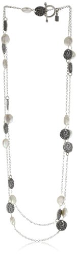 Tat2 Designs Coin Antique Silver Double Coin and Pearl Necklace