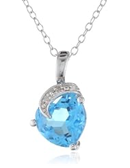 Sterling Silver Diamond and Blue Topaz Heart Pendant Necklace (.03 cttw, H-I Color, I2-I3 Clarity), 18"