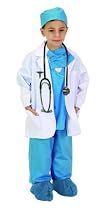 Blue Junior Physician Outfit with Lab Coat, Scrub Set, and Stethoscope,  Size 6/8