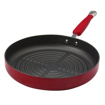 KitchenAid Hard-Base Porcelain Aluminum Nonstick 11-Inch Round Deep Grill Pan, Red