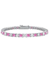 Pink Sapphire and Diamond Tennis Bracelet 14K White Gold 4.00 CT TGW