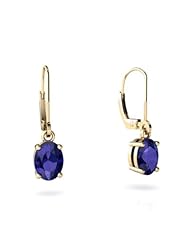 Created Sapphire 14kt Yellow Gold Lever Back Earrings
