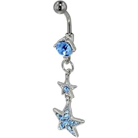Pugster Dangling Night Stars Blue Crystal Dangle Belly Ring by 