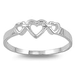 Rhodium Plated Sterling Silver 6mm Heart Shaped Ring (Size 4 - 9)