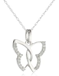 10k Gold Diamond Butterfly Pendant Necklace (1/10 cttw, H-I Color, I2-I3 Clarity), 18"