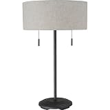Royce Lighting Portable Lamp Collection 2-Light Table Lamp, Burnished Bronze Finish with Natural Linen Shade