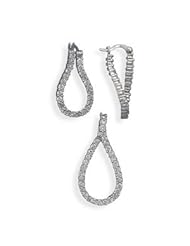 Rhodium Plated Sterling Silver CZ Hoop and Slide Set