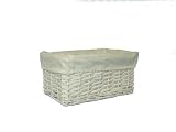 Kitchen & Housewares : White Wicker Storage Basket with White Cotton Lining (Small)