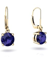 Created Sapphire 14kt Yellow Gold Lever Back Earrings