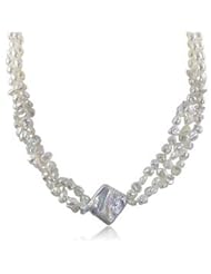 Sterling silver 3 strand freshwater cultured pearl necklace, 18"