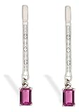 14K White Gold Genuine Emerald-cut Pink Tourmaline and Diamond Dangle Drop Earrings