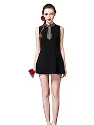 Cotton Sleeveless Tank Beaded Illusion Bodycon Dress/Mini Dress 