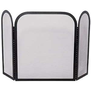 Uniflame Solid 3 Panel Pebble Finish Wrought Iron Fireplace Screen