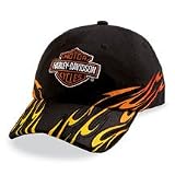 Harley Davidson Mens Loud Flame Baseball Cap. New for 2008. Embroidered flame graphic on bill and sides. Bar & Shield logo on front. 100% cotton twill. Adjustable back closure. 99507-08VM