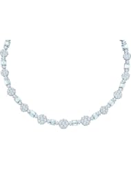 14KT White Gold 9.18 CTW Bagguette Round Diamond Ladies Flower Necklace