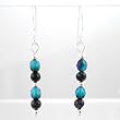 Black Onyx, Blue Czechoslovakian Glass Bead and Sterling Silver Dangle Earrings, #8634