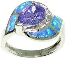 Jewelry Trends Sterling Silver Created Blue Opal Ring with Purple and Clear CZ Size 10
