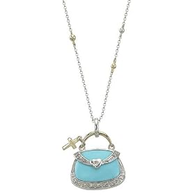 Reconstructed Turquoise With Diamond Necklace