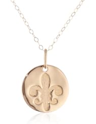 Duragold 14k Yellow Gold Round Fleur De Lis Charm Pendant Necklace, 18.7