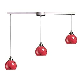 Mela - 3 Light Kitchen Island Pendant Track Lighting Fixture - Brushed Nickel - Red Glass... by ELK Lighting