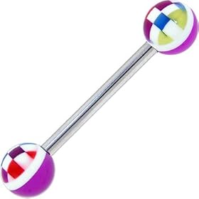 Purple Multicolor CHECKER BALL Barbell Tongue Ring by 