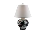 Hand Painted Porcelain Round Scenic Vase Lamp With Chinese Calligraphy. A38-14L.