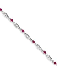 14k White Gold W/ Diamond And African Ruby Gemstone Bracelet, Size 4.48