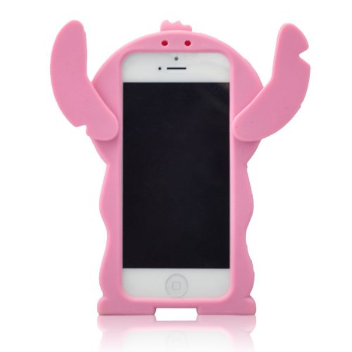 5C Case, Iphone 5C Case, Cute Cartoon 3D Lilo Stitch Movable Ear Flip Soft Silicione Case Cover for Iphone 5C (Pink)