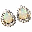 14K Yellow Gold Pear Shaped Opal Diamond Earrings
