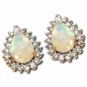 14kt Yellow Gold Pear Shaped Opal and Diamond Earrings
