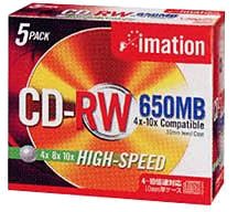 CDRW74AHSDX5S CDRW 650MB ブランド入 シルバー 5枚パック 1cmケース High-Speed CDRWドライブ専用