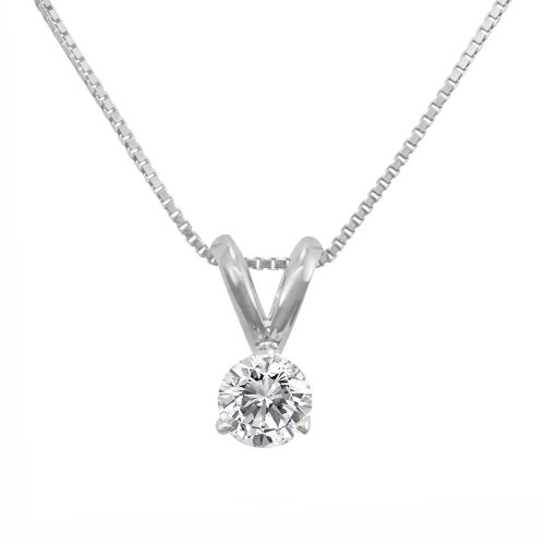 18k White or Yellow Gold Round Basket Setting 3-Prong Diamond Solitaire Pendant (1/2 ct, G-H Color, SI1-SI2 Clarity), 18