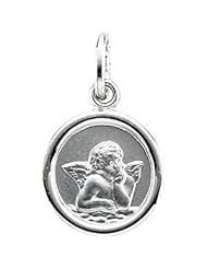 14k White-Gold Round Angel Pendant Medal by US Gems