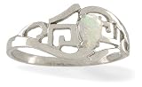 14K White Gold Genuine Pear Opal Greek Key Ring